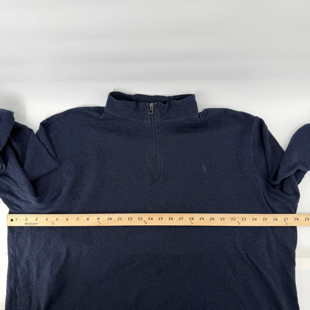 Polo Ralph Lauren Pullover Mens XXL Navy Blue Herringbone Quarter Zip Mock Neck‎